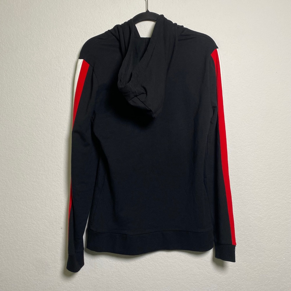 ASOS Womens Black Pullover Hoodie Red White Stripe Sleeves Athleisure Streetwear - Picture 3 of 9